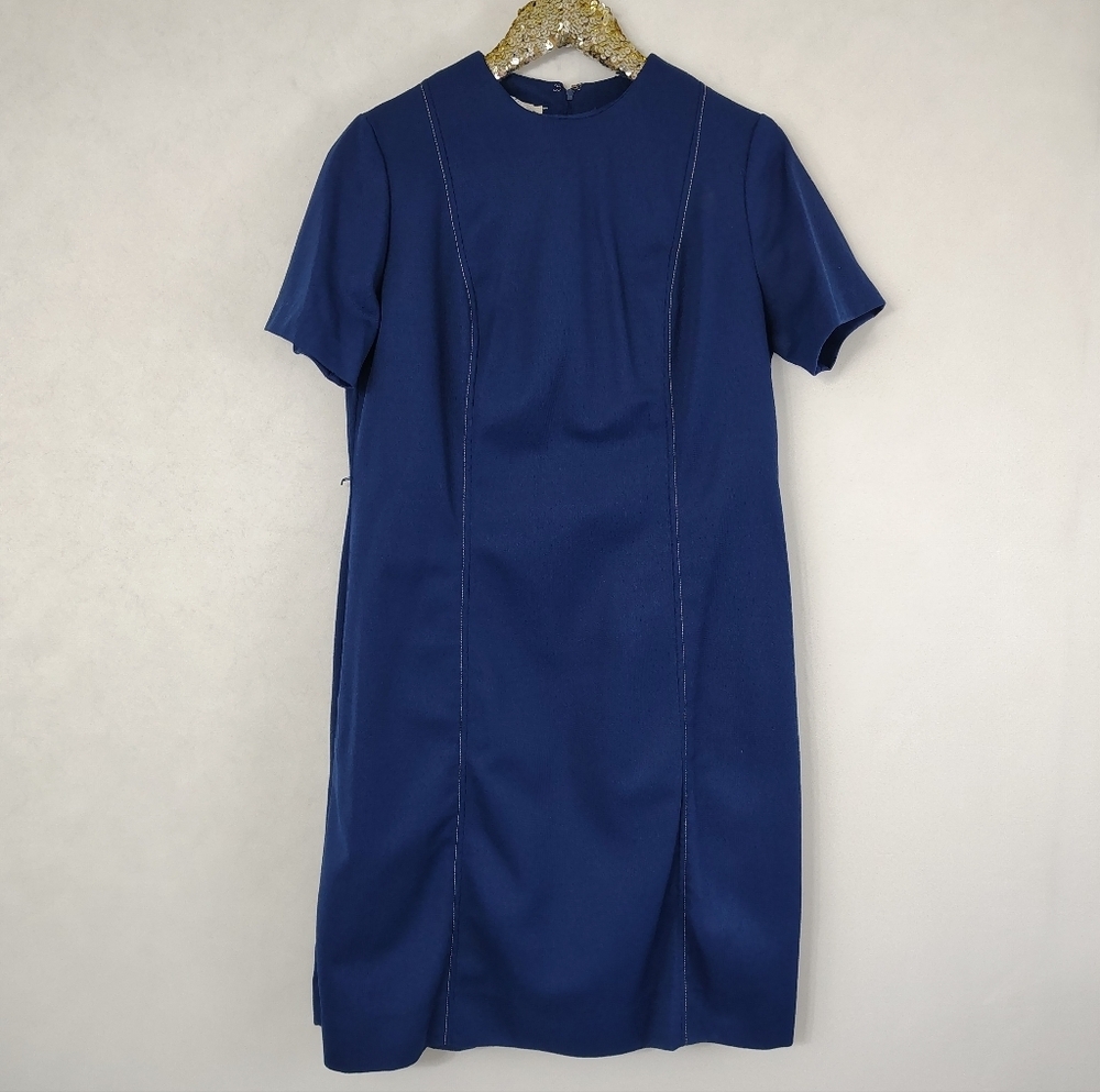 Vintage 70s Lois Young Women's Navy Blue Plus Size Midi Dress Preppy